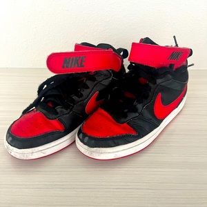 Used boys size 4Y black and red Nike shoes